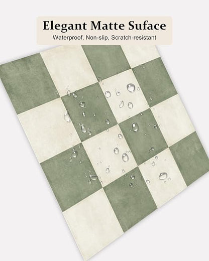 Peel and Stick Floor Tile, Checkered Vinyl Flooring Waterproof, Snap-Proof DIY Flooring Tiles for Bathroom, Kitchen, Fireplace, Wall, Backsplash, No Residue, 20 Tiles-7.87" Thin Version, Green