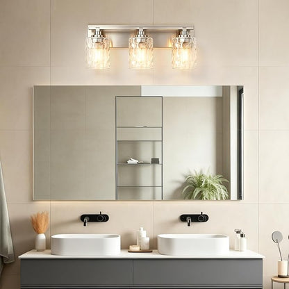 Modern Bathroom Lighting Fixtures Over Mirror, Vanity Lights for Bathroom, Wall Sconces with Clear Glass Shades, E26 Ceramic Socket, 3-Light 19.7-inch Brushed Nickel