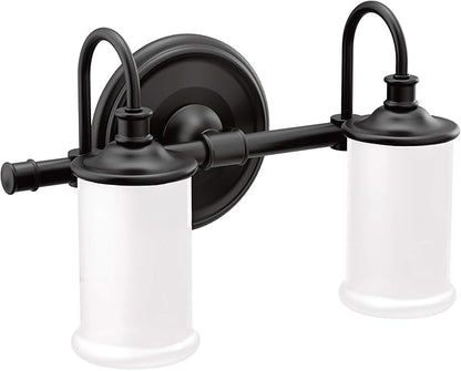 Moen YB6462BL Belfield 2-Light Dual-Mount Bath Bathroom Vanity Fixture with Frosted Glass, Matte Black