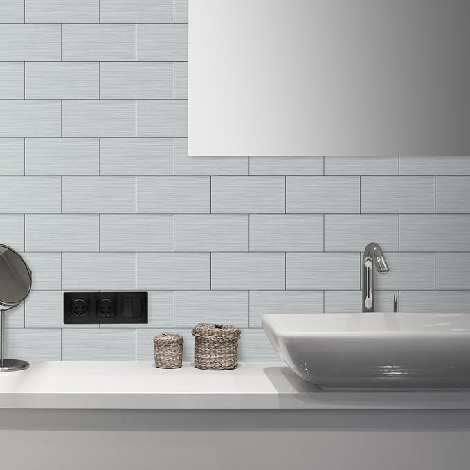 AULIGET 2-Piece Stainless Steel Look Peel and Stick Backsplash Tile, 6" x 12" Silver Aluminum Stick on Tiles for Backsplash Kitchen (Non-Magnetic)