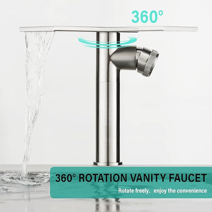 becola Modern Bathroom Sink Faucet，Tall Faucet for Bathroom Sink，Brushed Nickel Vessel Sink Faucet，Single Hole Cold and Hot Basin Water Faucet，Vanity Faucet with Adjust Knobs and Two Supply Lines