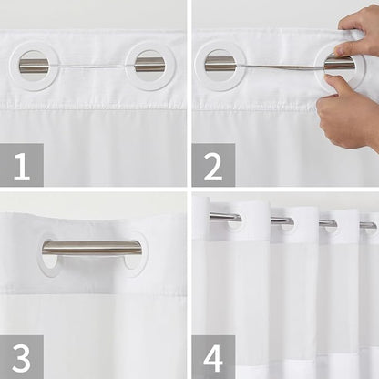 eachope No Hook Linen Texture Shower Curtain with Snap-in Liner,71x92 White | Extra Long,230GSM Thick Fabric,Hotel Luxury Decor,Mesh Top Window,Bottom Magnetic,Waterproof & Machine Washable,for Bathroom