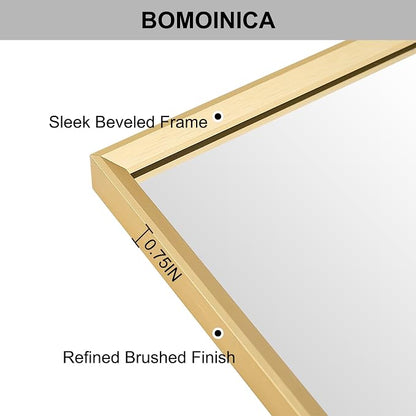 Bathroom Mirror 36" x 24" Brushed Gold Beveled Framed Mirror for Over Sink | Rectanglar Modern Farmhouse Wall Mirror, Tempered Glass, Anti-Rust, Hangs Horizontally or Vertically