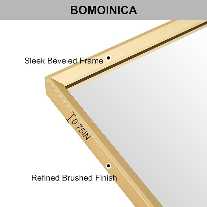 Bathroom Mirror 30" x 20" Brushed Gold Beveled Framed Mirror for Over Sink | Rectanglar Modern Farmhouse Wall Mirror, Tempered Glass, Anti-Rust, Hangs Horizontally or Vertically