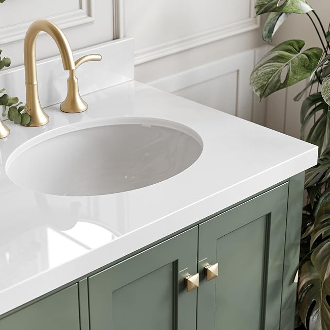 ARIEL Cambridge 67 Inch Double Oval Sink Bathroom Vanity with Pure White Quartz Countertop 1.5 Inch in Vintage Green
