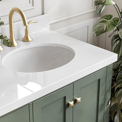 ARIEL Cambridge 67 Inch Double Oval Sink Bathroom Vanity with Pure White Quartz Countertop 1.5 Inch in Vintage Green