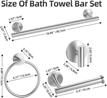 Brushed Nickel Bathroom Hardware Set 5 Pieces, Bathroom Towel Rack Holder Set Wall Mounted, SUS304 Stainless Steel Towel Bar Set - 16 Inch Towel Bar, Toilet Paper Holder, Towel Hooks, Towel Ring