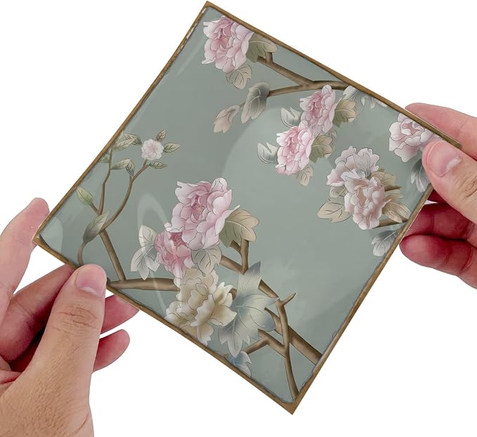 Alwayspon Vinyl Sticker Peel and Stick, Self-Adhesive Wall Tile Transfers Backsplash Sticker Decal for Kitchen Bathroom, 6x6inch/15x15cm 30Pcs, Green Floral T042