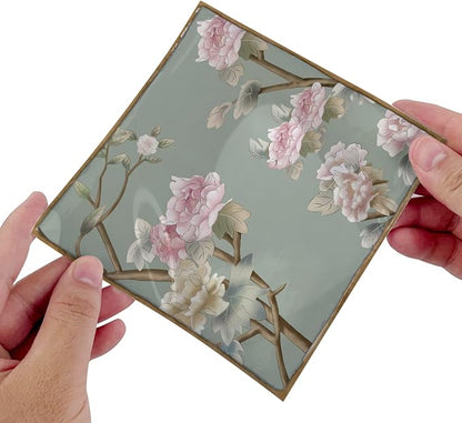Alwayspon Vinyl Sticker Peel and Stick, Self-Adhesive Wall Tile Transfers Backsplash Sticker Decal for Kitchen Bathroom, 6x6inch/15x15cm 30Pcs, Green Floral T042