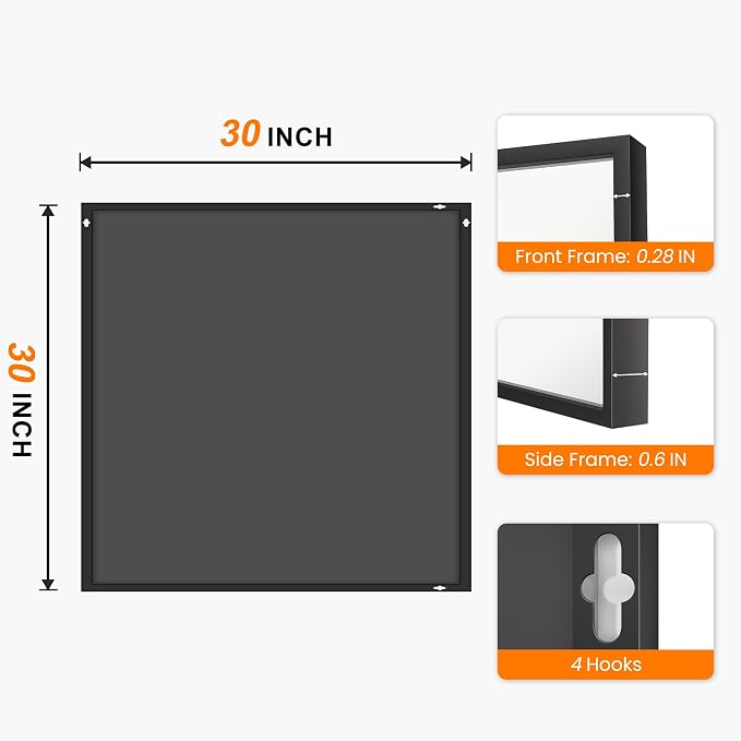 Bathroom Vanity Mirror for Wall, 30"x30" Bathroom Mirror for Over Sink | HD Shatterproof Glass, Rectangular Metal Frame, Mirror for Bathroom, Living Room, Entryway(Black)