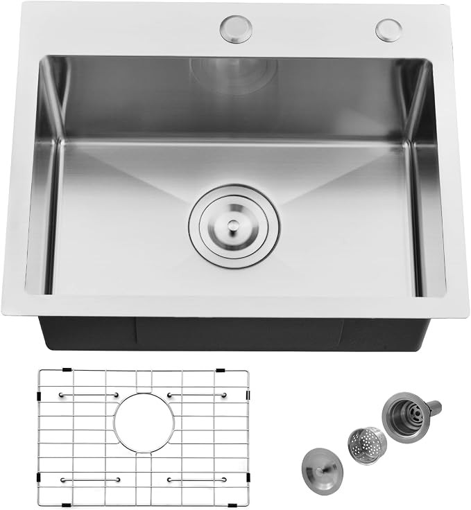 20 Inch Drop In Bar Sink Stainless Steel Small Kitchen Outdoor Sink | 20 x 16 Small Drop In Kitchen Sink Top Mount 16 Gauge Single Bowl Rv Kitchen Sink with Drianer