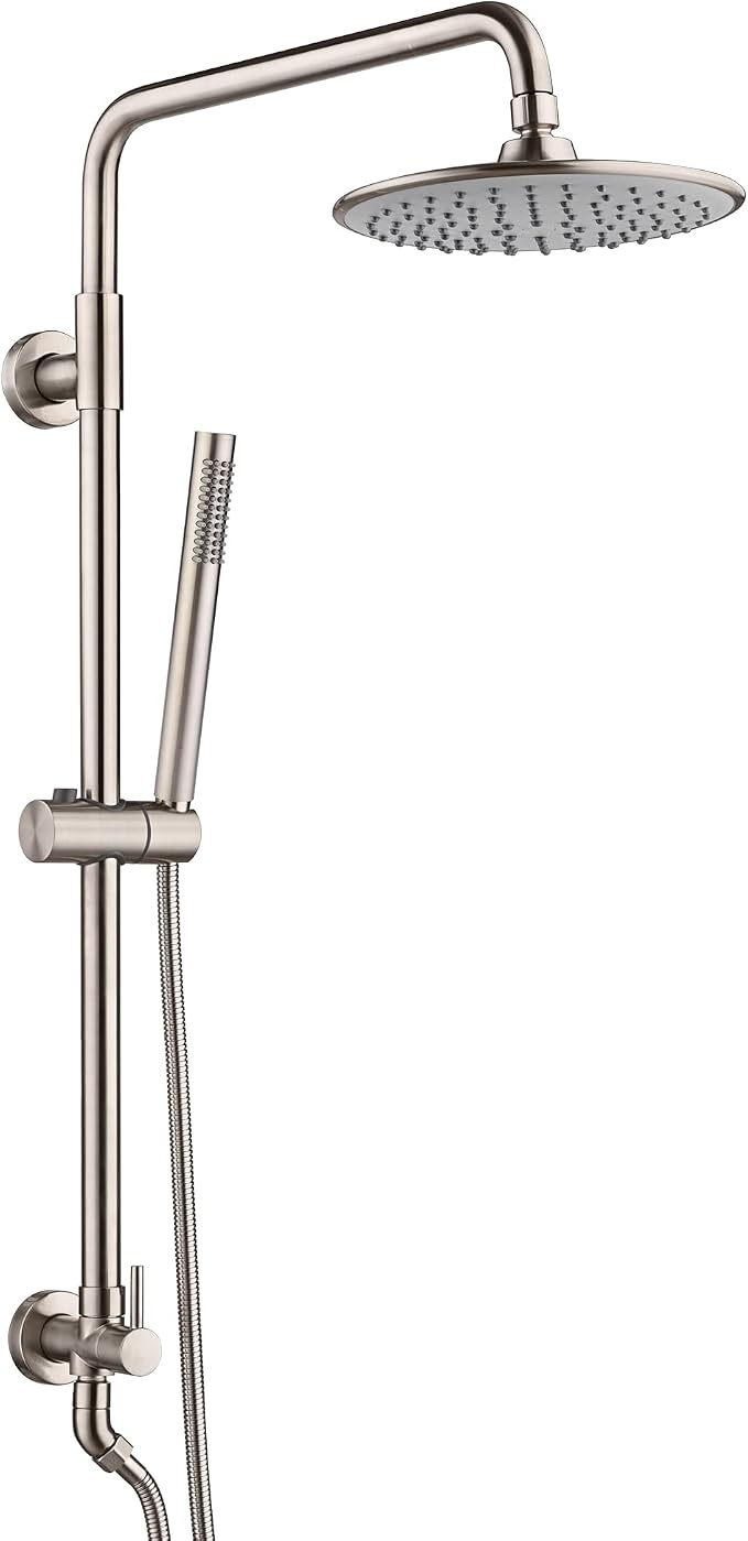 SUMERAIN Brushed Nickel Retrofit Shower System | 9 Inch Rain Shower Head, Brass, Easy DIY Installation for Remodel, Adjustable Slide Bar