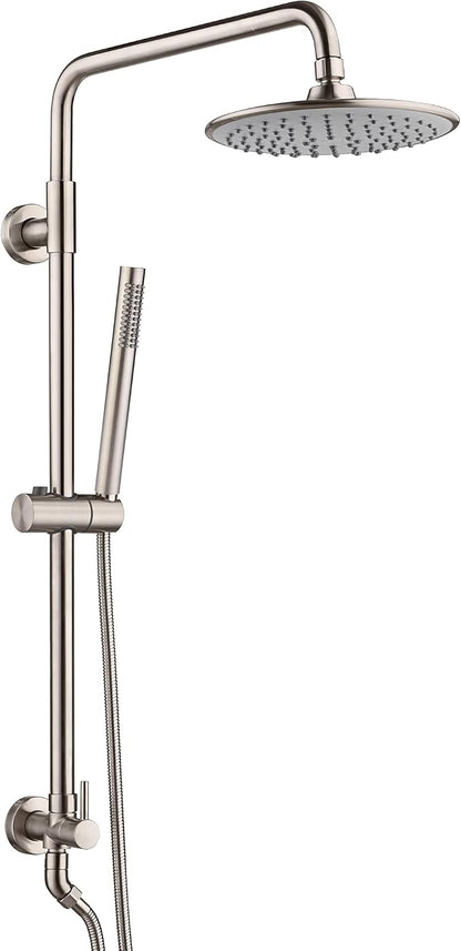 SUMERAIN Brushed Nickel Retrofit Shower System | 9 Inch Rain Shower Head, Brass, Easy DIY Installation for Remodel, Adjustable Slide Bar