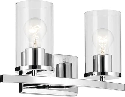 Kichler Crosby 15.25" 2-Light Vanity Light with Clear Glass in Chrome, for Bathroom, Powder Room, (15.25" x 8.75"), 45496CHCLR