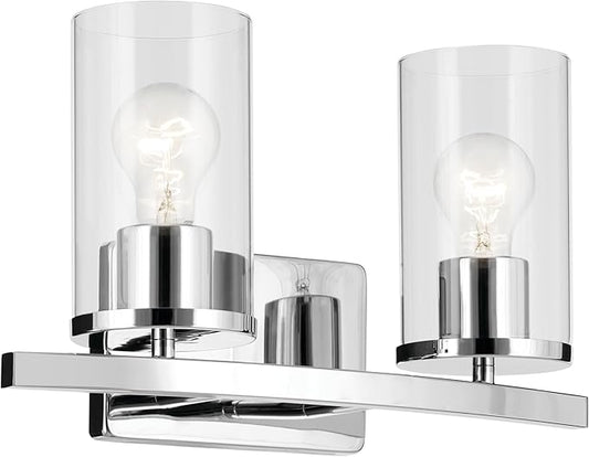 Kichler Crosby 15.25" 2-Light Vanity Light with Clear Glass in Chrome, for Bathroom, Powder Room, (15.25" x 8.75"), 45496CHCLR