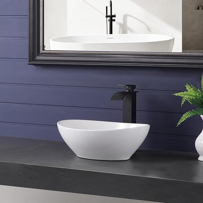 Vessel Sink 16"x13" Oval Bathroom Sink Modern White Porcelain Ceramic Above Counter Drop-in Vanity Sink for Bathrooms Art Basin