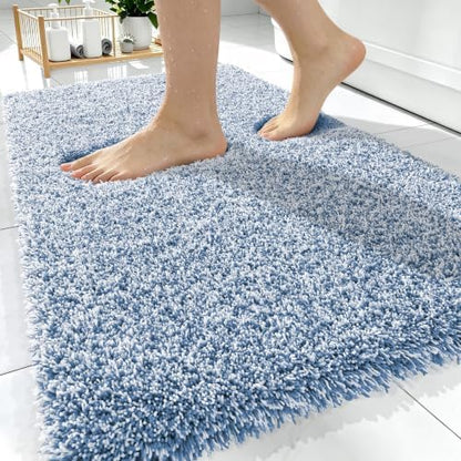 OLANLY Microfiber Soft Bathroom Rugs Mats 30x20, Cornflower Blue and White