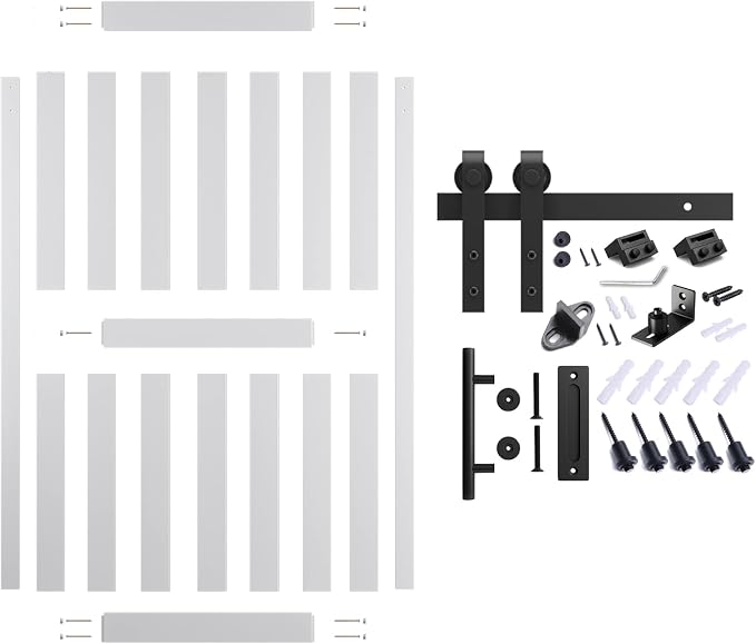 48''x 80'' Sliding Barn Door with 8 Ft Barn Door Hardware Kit | Pre-Drilled Holes Easy Assembly - Include Installation Manual, Water-Proof PVC Surface, H-Frame, White