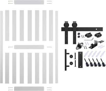 40''x 80'' Sliding Barn Door with 7 Ft Barn Door Hardware Kit | Fits Max 38''x78'' Opening, Pre-Drilled Holes Easy Assembly Water-Proof PVC Surface, H-Frame, White