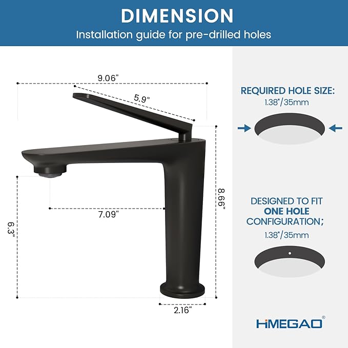 Bathroom Faucet Matte Black, One Hole Single Handle Vessel Sink Faucet, Brass Bathroom Faucet for Vanity Sink Restroom Guestroom RVs