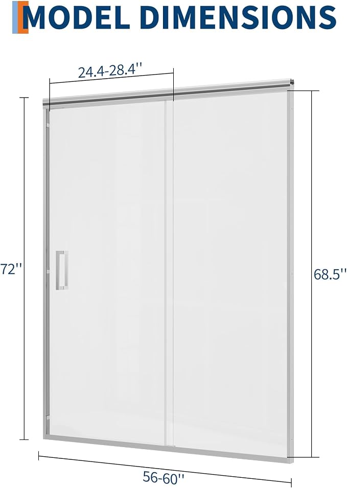 GarveeLife Framed Sliding Shower Door 56-60 Inch W x 72 Inch H– Aluminum Frame Full Coverage with Fixed & Sliding Tempered Glass Panels, 6mm Easy-Clean Coated Glass, Brushed Nickel Finish