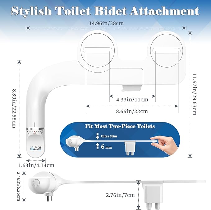 Ultra-Slim Bidet Attachment for Toilet Dual Nozzles Feminine & Rear Wash Bidet Toilet Seat Attachment Non Electric Self Cleaning Fresh Cold Water Toilet Bidets Spray Jet Easy Install (Silver)