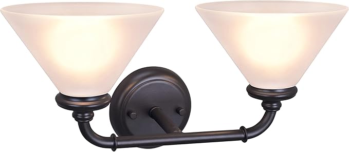 Aspen Creative 62146, Two Metal Bathroom Light Fixture, 6-1/2" Wide, Transitional Design in Oil Rubbed Bronze with Frosted Glass Shade Vanity Wall