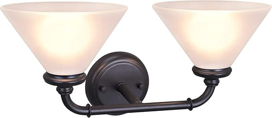 Aspen Creative 62146, Two Metal Bathroom Light Fixture, 6-1/2" Wide, Transitional Design in Oil Rubbed Bronze with Frosted Glass Shade Vanity Wall