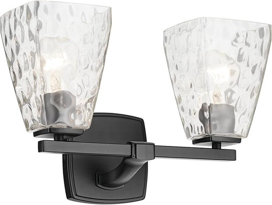 Kichler Marant 14.25" 2-Light Vanity Light with Clear Water Glass in Black, for Bathroom, Powder Room, Over a Mirror, (14.25" W x 9.5" H), 55215BKWTR