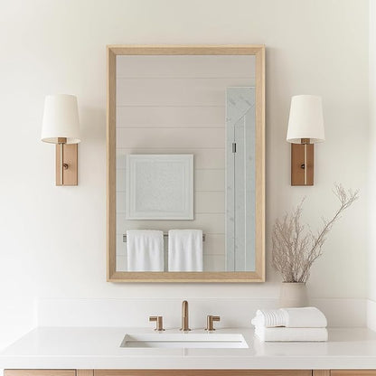 Oak Wood Effect Framed Wall Mirror, 20x30 Rectangle Mirror, Anti-desilvering Tempered Glass, Sustainable& Sturdy Frame, Anti-Rust, HD Reflection &3min Fast Setup for Bathroom Living Room