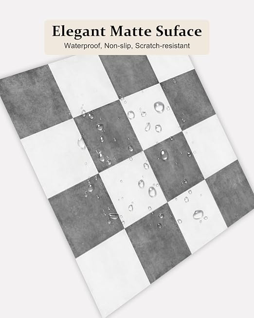 Peel and Stick Floor Tile, Checkered Vinyl Flooring Waterproof, Snap-Proof DIY Flooring Tiles for Bathroom, Kitchen, Fireplace, Wall, Backsplash, No Residue, 20 Tiles-7.87" Thin Version, Gray