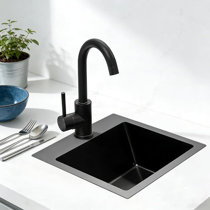 Black Bar Sink 15 Inch Modern Drop in Small Kitchen Sink with Faucet Combo Single Bowl Gunmetal Black RV Sink Stainless Steel Outdoor Sink