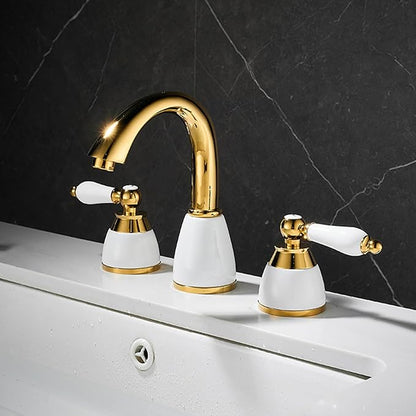 3 Hole Basin Mixer Faucet Brass 3 Hole Bathroom Faucets-Gold