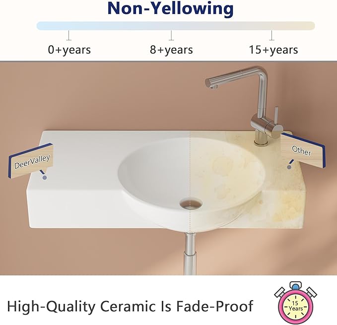 DeerValley 30"x18" Wall Mounted Bathroom Vessel Sink, White Modern Modern Floating or Countertop bathroom sink，Lavatory Vessel Sink，Porcelain Ceramic Right Side Wall Hung Sink