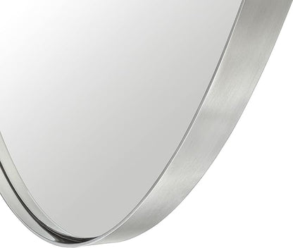 Brushed Nickel Oval Recessed Bathroom Medicine Cabinet with Mirror Stainless Steel Metal Framed Oblong Pill Shaped Bathroom Cabinet with Mirror 16x33''