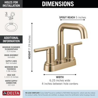 Delta Nicoli Centerset Brushed Gold Bathroom Faucet with Sprayer, 4 Inch 3 Hole Bathroom Sink Faucet with Pull Out Sprayer, Push-Pop Drain, Champagne Bronze 25849LF-CZ