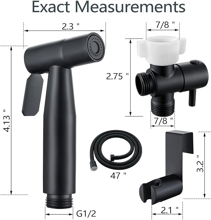 TRIPHIL Handheld Bidet Sprayer for Toilet, Adjustable Water Pressure Jet Bidet Attachment with Leak-Proof 304 Stainless Steel T-valve for Bathroom Cleaning, Cloth Diaper/Feminine Wash, Matte Black
