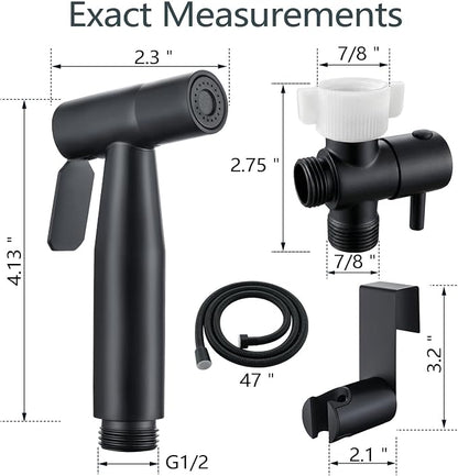 TRIPHIL Handheld Bidet Sprayer for Toilet, Adjustable Water Pressure Jet Bidet Attachment with Leak-Proof 304 Stainless Steel T-valve for Bathroom Cleaning, Cloth Diaper/Feminine Wash, Matte Black