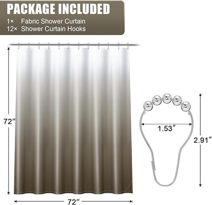 OLANLY Luxury Tan and White Ombre Shower Curtain Sets with 12 Hooks, Waterproof and Washable Decorative Shower Curtains for Bathroom, 72x72 Inches