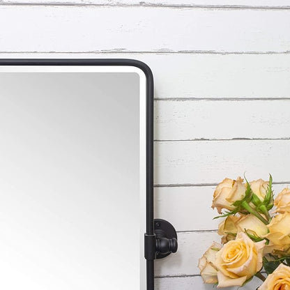 Farmhouse Pivot Rectangle Bathroom Mirror Black Metal Framed Tilting Beveled Vanity Mirrors for Wall, Overall 23.91 x 30 inches (Mirrror 20 x 30 inches)