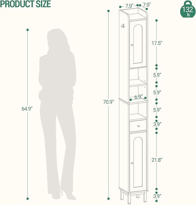 Bathroom Cabinet with Adjustable Shelves, Freestanding Floor Cabinet, Tall Bathroom Storage Cabinet with Doors & Drawer, Narrow Toilet Paper Storage Cabinet, White BC28013X