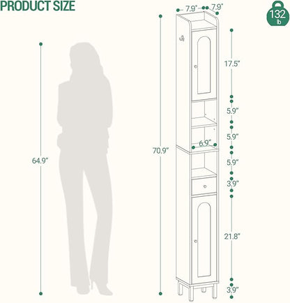 Bathroom Cabinet with Adjustable Shelves, Freestanding Floor Cabinet, Tall Bathroom Storage Cabinet with Doors & Drawer, Narrow Toilet Paper Storage Cabinet, White BC28013X