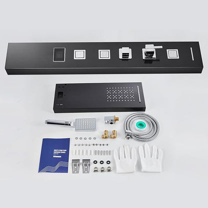 LED Shower Panel Tower System Black, MENATT 304 Stainless Steel 5-Function Shower Panel Rainfall Waterfall Shower Rain Massage System with Body Jets