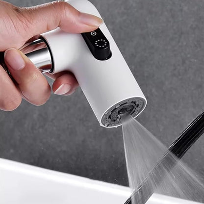 JRUIA White Bathroom Faucet, Brass Sink Mixer Tap, Pull Out Spray, Three Water Output Modes, Modern Swivel Kitchen Faucet,White