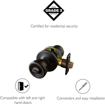 Design House Terrace Door Knob and Hardware, ANSI Grade-3 Certified, Bedroom/Bathroom Privacy Lock, Multiple Length Door Backset, Oil-Rubbed Bronze, 1.85 in. Diameter, 728725