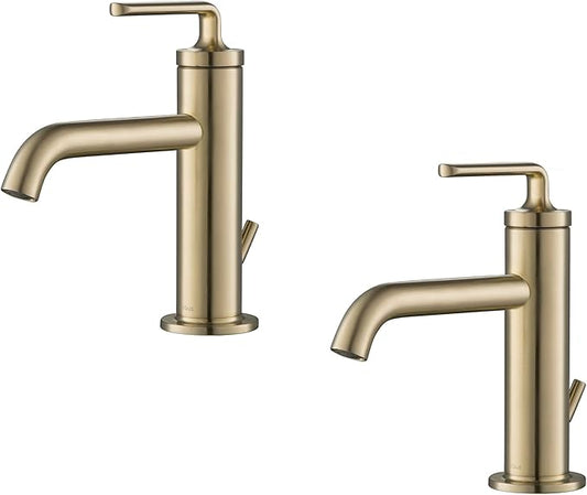 KRAUS Ramus Single Handle Bathroom Sink Faucet with Lift Rod Drain in Brushed Gold, KBF-1221BG-2PK