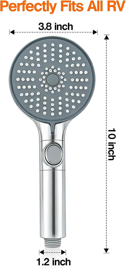 RV Shower Head with Hose, High Pressure Handheld RV Shower Head Replacement with On Off Switch,5 Modes,Power Jet, Camper Showerhead for RV, Travel Trailer, Motorhome,Boat,Silver