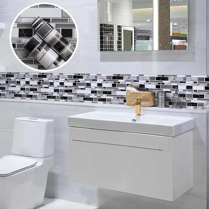Livebor Peel and Stick Backsplash Wallpaper Kitchen Backsplash Wallpaper 17.7inch x 393.7inch Tile Contact Paper Kitchen Peel and Stick Countertops Waterproof Contact Paper for Bathroom Tile Vinyl | Kitchen Backsplash Contact Paper Kitchen Wallpaper Pe...