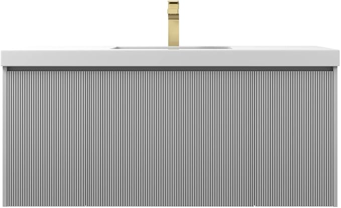 Blossom Wall Mounted 48 Inch Bathroom Vanity with Sink | All Wood Floating Bathroom Vanity Cabinet with Acrylic Sink, Soft-Close Drawer, Modern Minimalist Style Vanities for Bathroom (Light Grey)