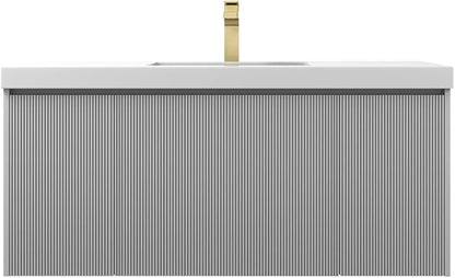 Blossom Wall Mounted 48 Inch Bathroom Vanity with Sink | All Wood Floating Bathroom Vanity Cabinet with Acrylic Sink, Soft-Close Drawer, Modern Minimalist Style Vanities for Bathroom (Light Grey)